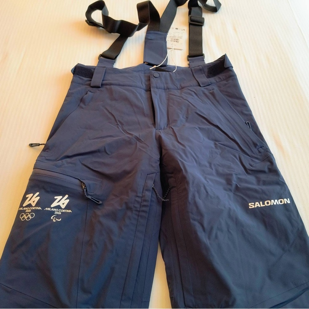 Salomon Blue Ski Bib Pants with Straps Milano Cortina 2026 volunteers